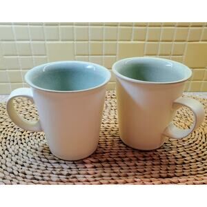 Denby Energy Celadon White Pair of Stoneware Coffee Mugs England Green Cups (2)